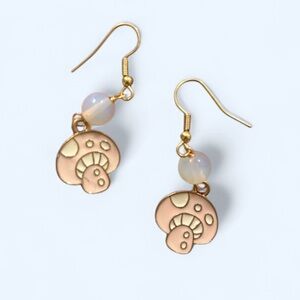 Pastel Pink Mushroom Dangle Earrings